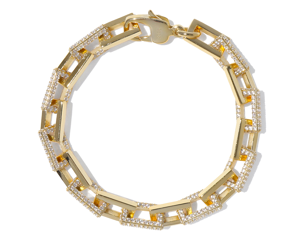 Pavé Mix Square Chain Bracelet Gold