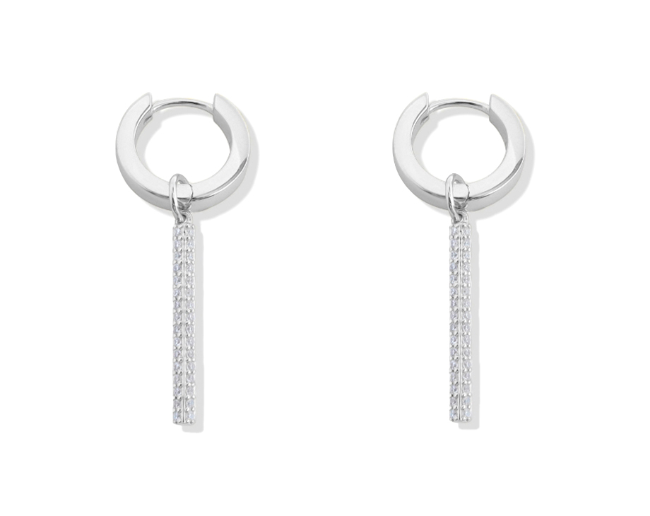 Pavé Bar Hoop Pierce Silver